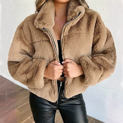 Gemütliche Kunstpelzjacke Winter Warm Hoher Kragen