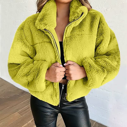 Gemütliche Kunstpelzjacke Winter Warm Hoher Kragen