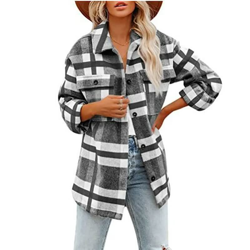 Große Wolljacke Damen Übergröße Karo Muster