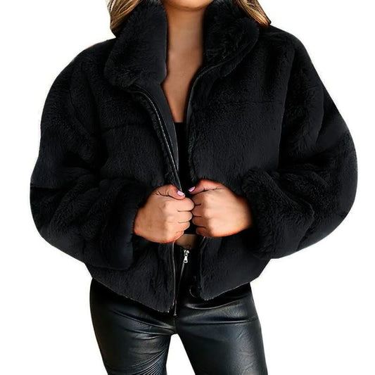 Gemütliche Kunstpelzjacke Winter Warm Hoher Kragen - IdealeKleiden