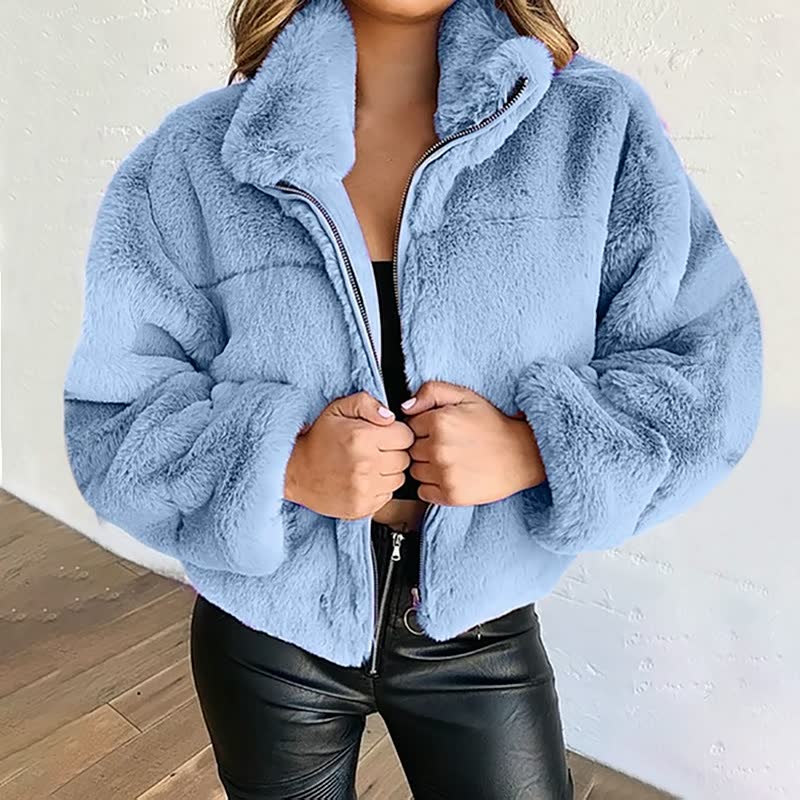 Gemütliche Kunstpelzjacke Winter Warm Hoher Kragen