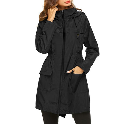 Wasserdichte Damenjacke Lang Kapuze Regenjacke