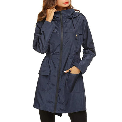 Wasserdichte Damenjacke Lang Kapuze Regenjacke