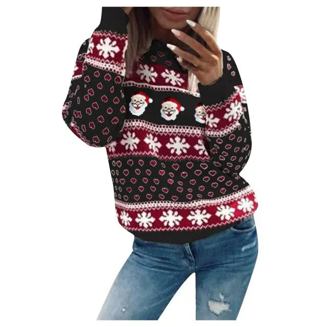 Weihnachtspullover Damen Festlich Schneemuster