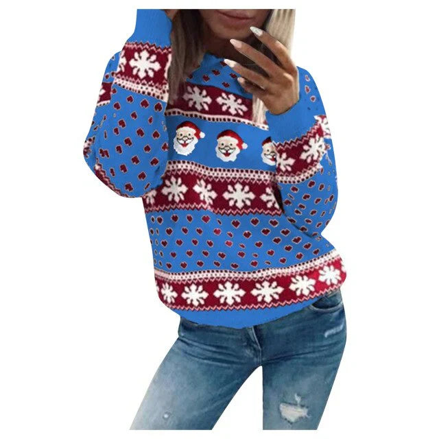 Weihnachtspullover Damen Festlich Schneemuster - IdealeKleiden