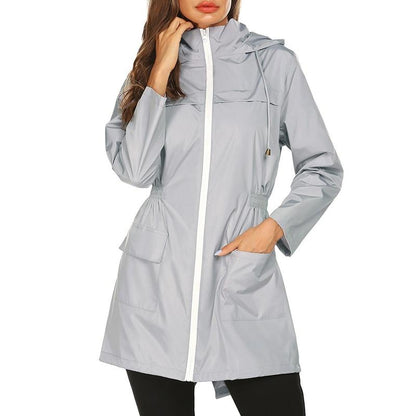 Wasserdichte Damenjacke Lang Kapuze Regenjacke