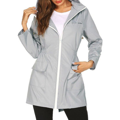 Wasserdichte Damenjacke Lang Kapuze Regenjacke - IdealeKleiden