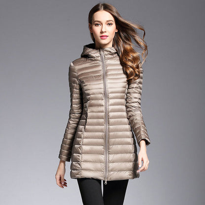 Lange Daunenjacke Kapuze Warm Isolierend