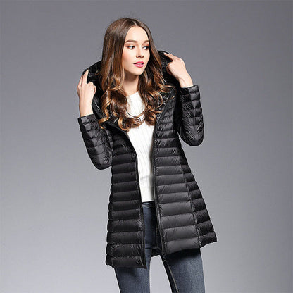 Lange Daunenjacke Kapuze Warm Isolierend