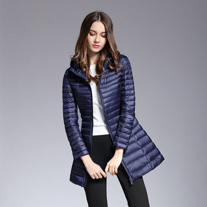 Lange Daunenjacke Kapuze Warm Isolierend