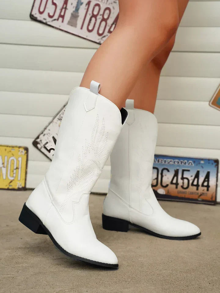 Damen Cowboy-Stiefel PU-Leder Weich Schwarz
