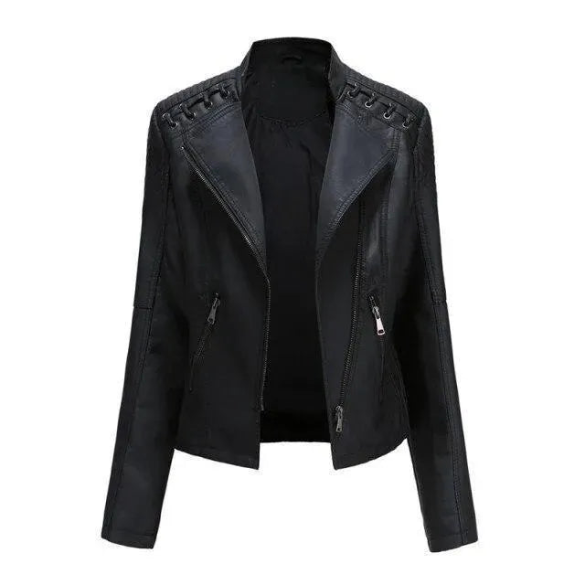 Stylische Lederjacke Frauen Punkrock Look