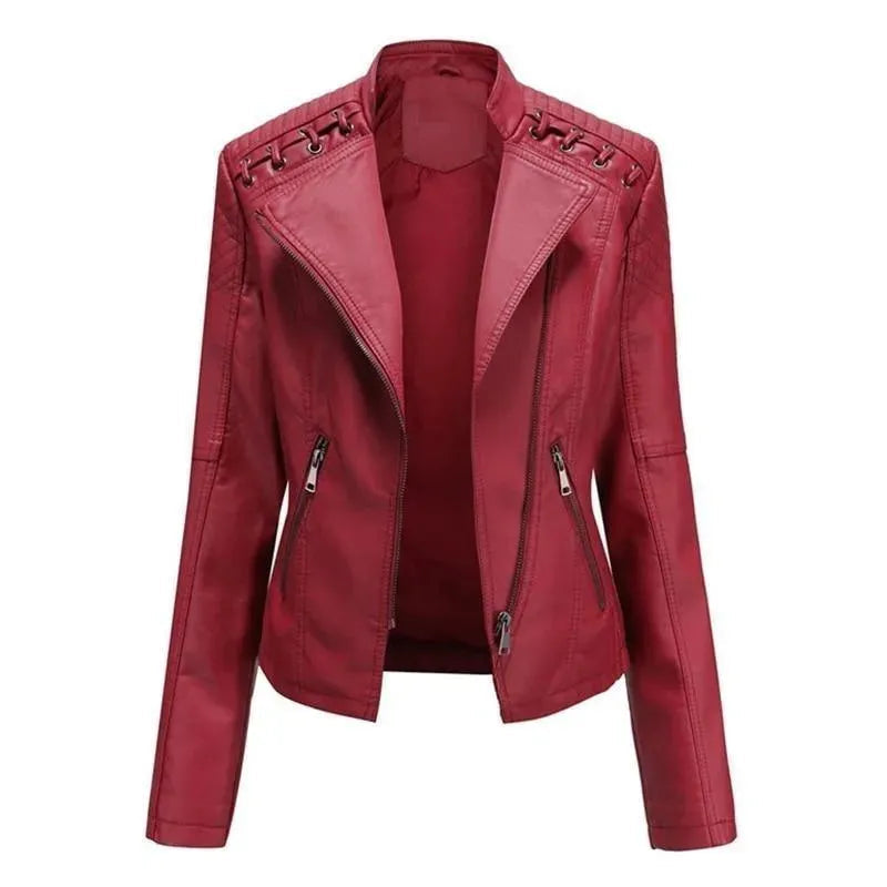 Stylische Lederjacke Frauen Punkrock Look