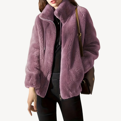 Modische Damenjacke Kunstpelz Zipper
