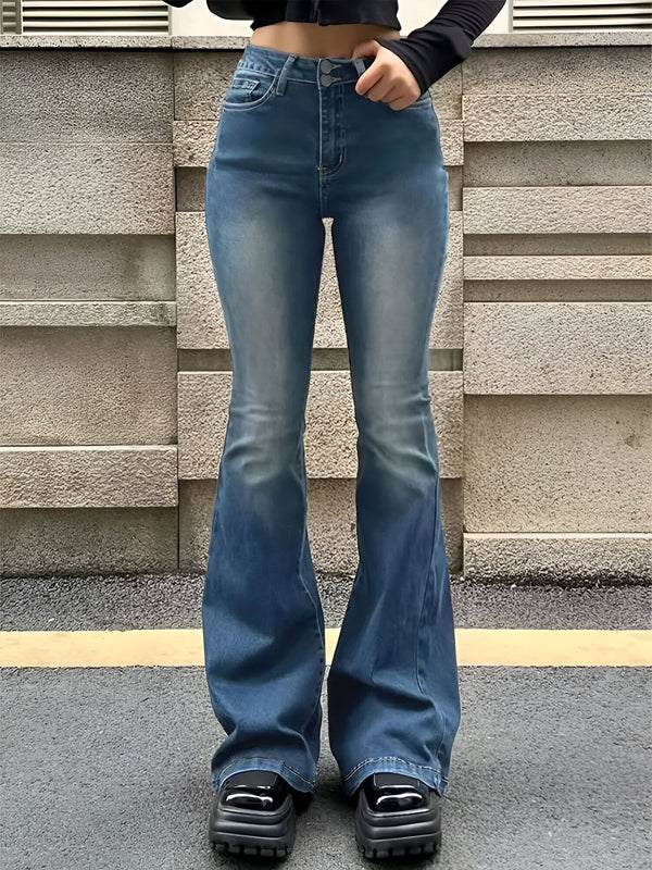 Hoch Taillierte Frauenjeans mit Flare Bein und Stretch