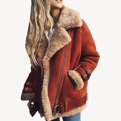 Lederjacke Damen Warm Gefüttert Bikerstil