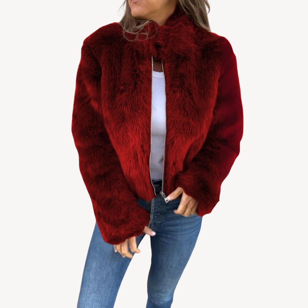 Stylische Damenjacke Kunstpelz Zipper - IdealeKleiden