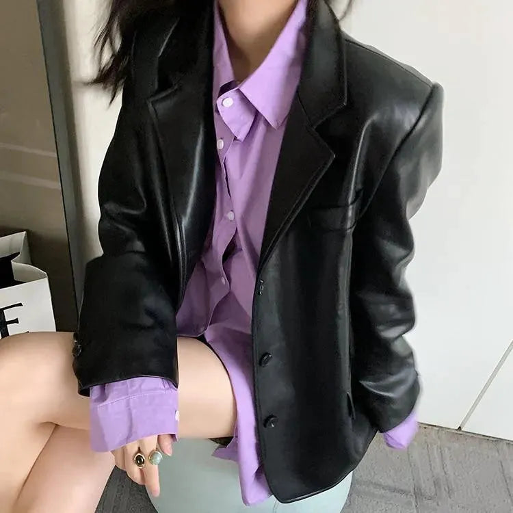 Modische Lederjacke Damen Übergröße Elegante Design - IdealeKleiden