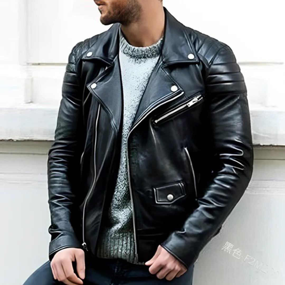 Ryder Leder Bikerjacke Stilvoll Schwarz - IdealeKleiden
