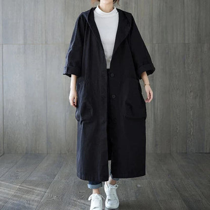 Übergrößer Trenchcoat Lang Mit Kapuze Große Taschen