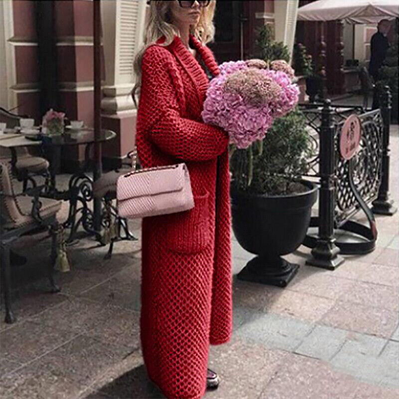 Damen Pullover Lang Strickjacke Elegante Oversize