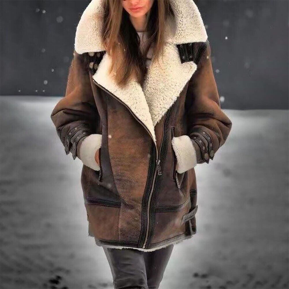 Stilvolle Damenjacke Wildleder Sherpa Mantel