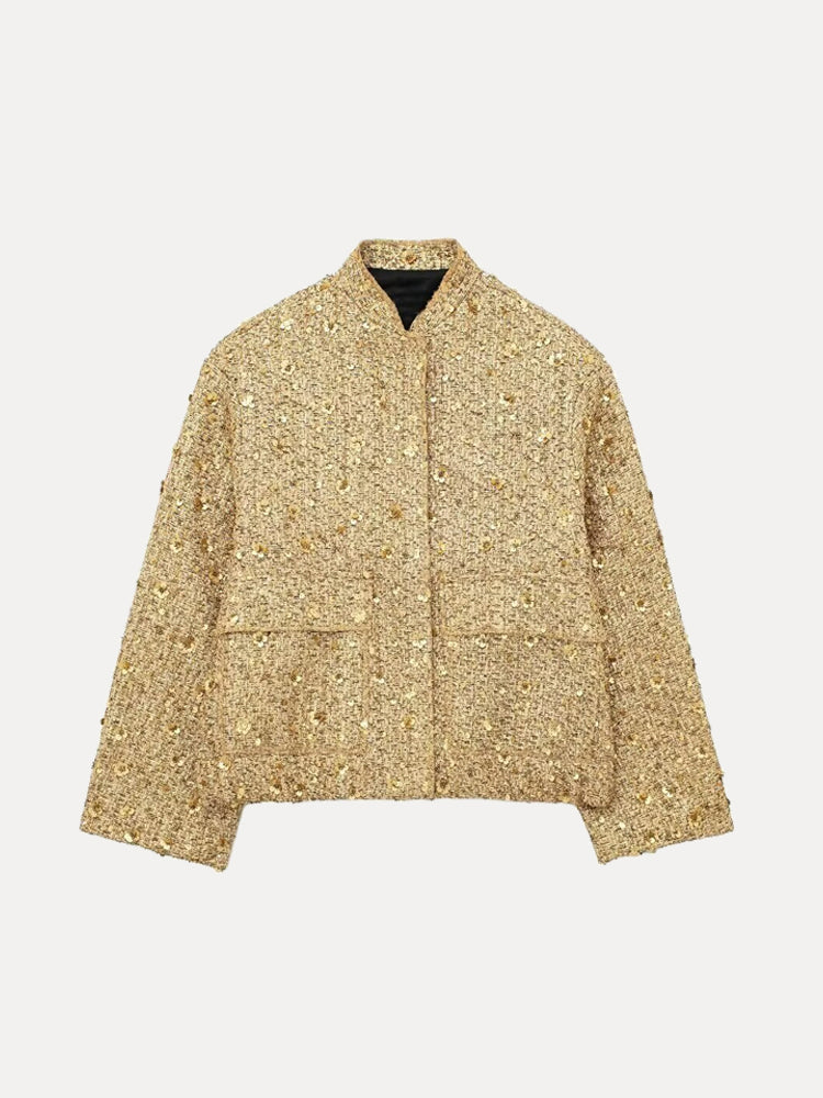 Damen Bomberjacke Glamour Glitter Partystil