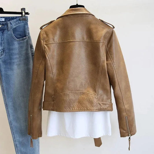 Stylische Lederjacke Damen Elegant Schnitt - IdealeKleiden