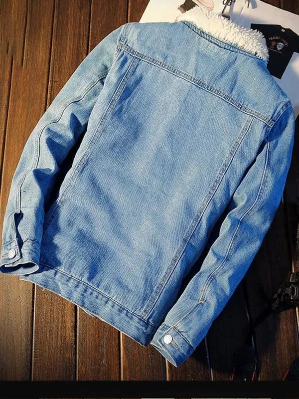 Warme Sherpa Fleece Jacke Männer Winter Denim - IdealeKleiden