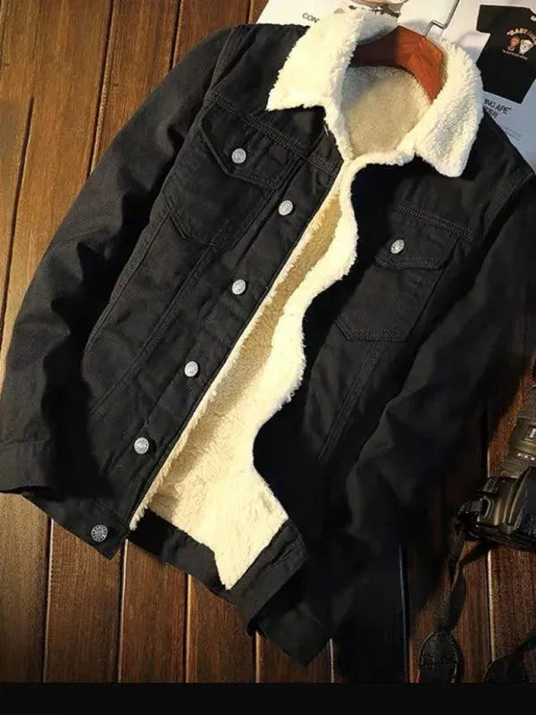 Warme Sherpa Fleece Jacke Männer Winter Denim