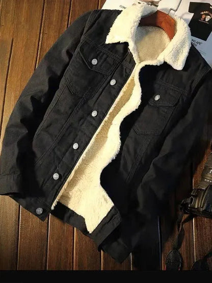 Warme Sherpa Fleece Jacke Männer Winter Denim