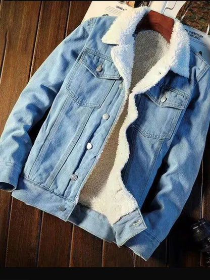 Warme Sherpa Fleece Jacke Männer Winter Denim