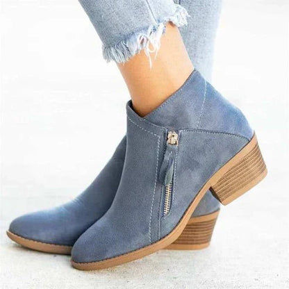 Stiefeletten Wildleder Optik Seitenreißverschluss Blockabsatz