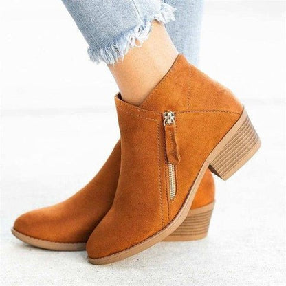 Stiefeletten Wildleder Optik Seitenreißverschluss Blockabsatz
