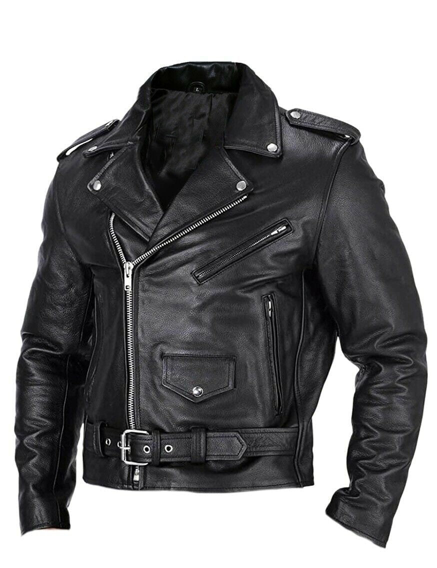 Herren Lederjacke Slim Fit Motorrad Style Stehkragen