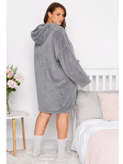 Weiches Übergrößen Hoodie Kleid Teddy Look - IdealeKleiden
