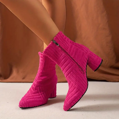 Modische Damenstiefel Hoch Blockabsatz Schwarz