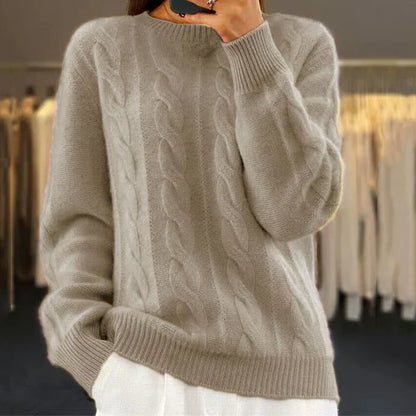 Lockere Strickpullover Zopfmuster Gerippter Saum