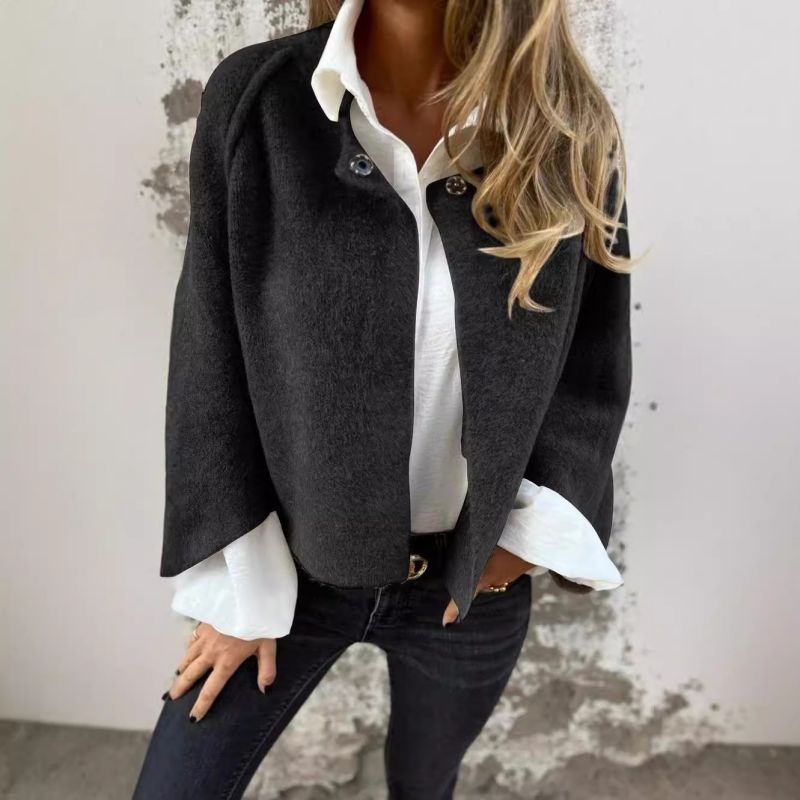 Kurz Wollmantel Damen Elegant Rundhals
