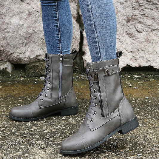 Stilvolle Stiefel Mit Dickem Absatz Mittlerer Schaft - IdealeKleiden