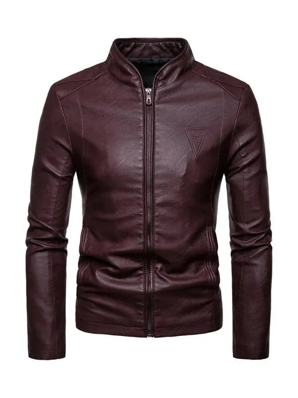 Herren Lederjacke Stehkragen Stylish