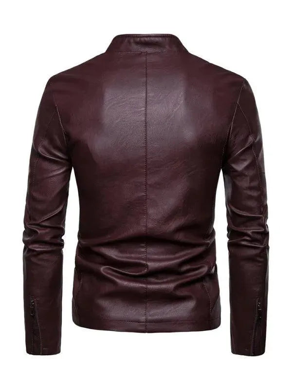 Herren Lederjacke Stehkragen Stylish - IdealeKleiden