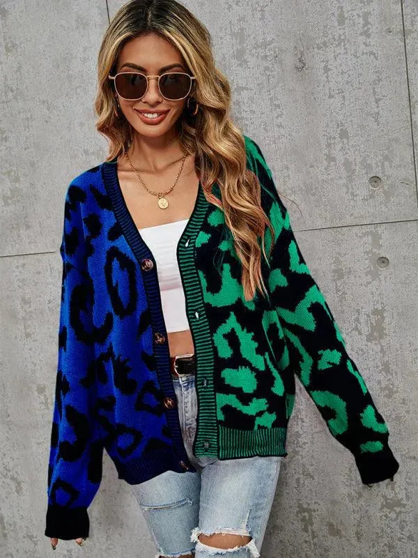 Übergroße Strickjacke Leopardenmuster Trendy Pullover