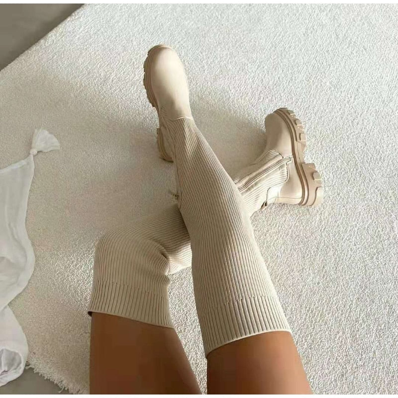 Elegante Stiefel Stretch Reißverschluss Komfort - IdealeKleiden
