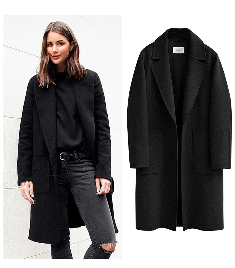 Elegante Damenjacke Lang Mantel Stil
