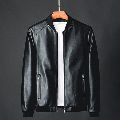 Herren Lederjacke Modern Schwarz Kunstleder