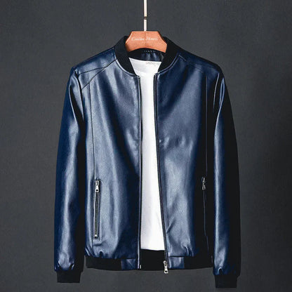 Herren Lederjacke Modern Schwarz Kunstleder