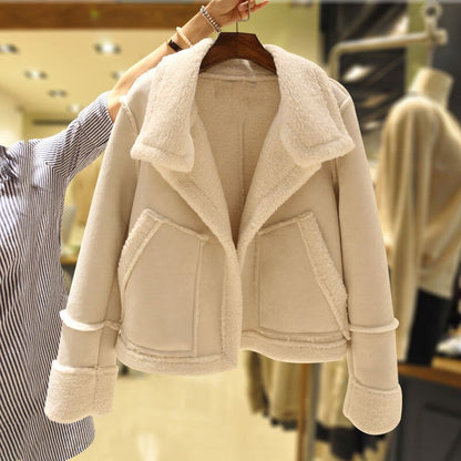 Stylische Lederjacke Frauen Wildleder