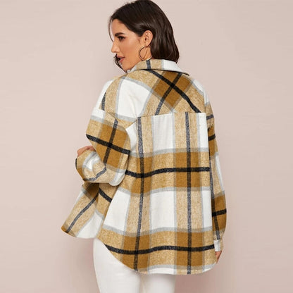 Modische Damen Jacke Karo Chic Casual - IdealeKleiden