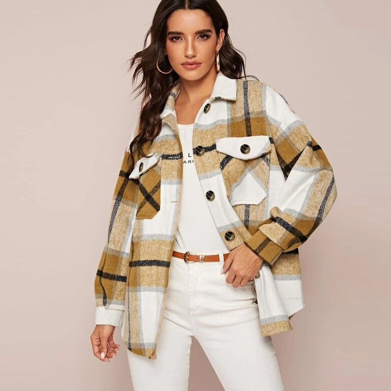 Modische Damen Jacke Karo Chic Casual